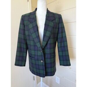 Vtg Alfred Dunner Wool Blazer Womens 6P Lightweight Plaid Academia Preppy Office